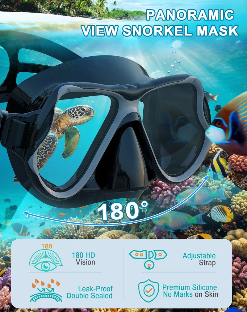 Greatever Dry Snorkel Set,Panoramic Wide View,Anti-Fog Scuba Diving Mask,Professional Snorkeling Gear for Adults - Image 2